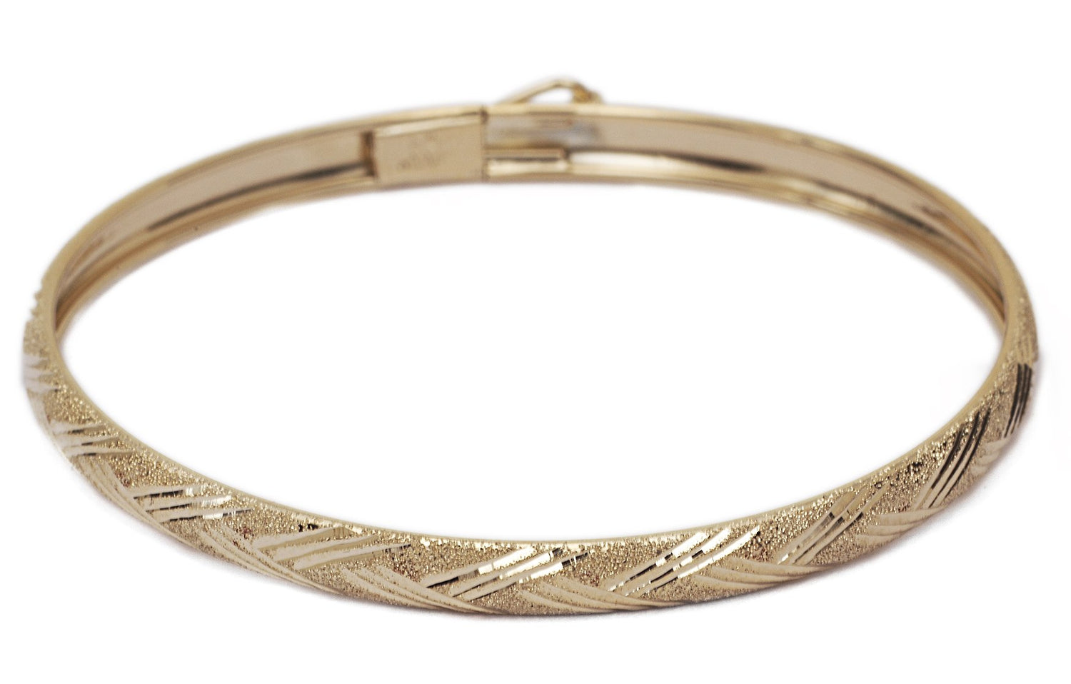 10k Yellow Gold Kids bangle bracelet w/ Diamond Cut Designed lines, 0.12