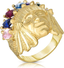 Load image into Gallery viewer, Floreo 10k Yellow Gold 27.7mm Indian Tribal Chief Head CZ Ring All Ring Sizes
