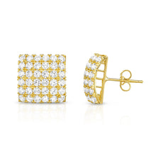 Load image into Gallery viewer, 10k Yellow Gold Fancy Square Micropave CZ Accented Stud Earrings
