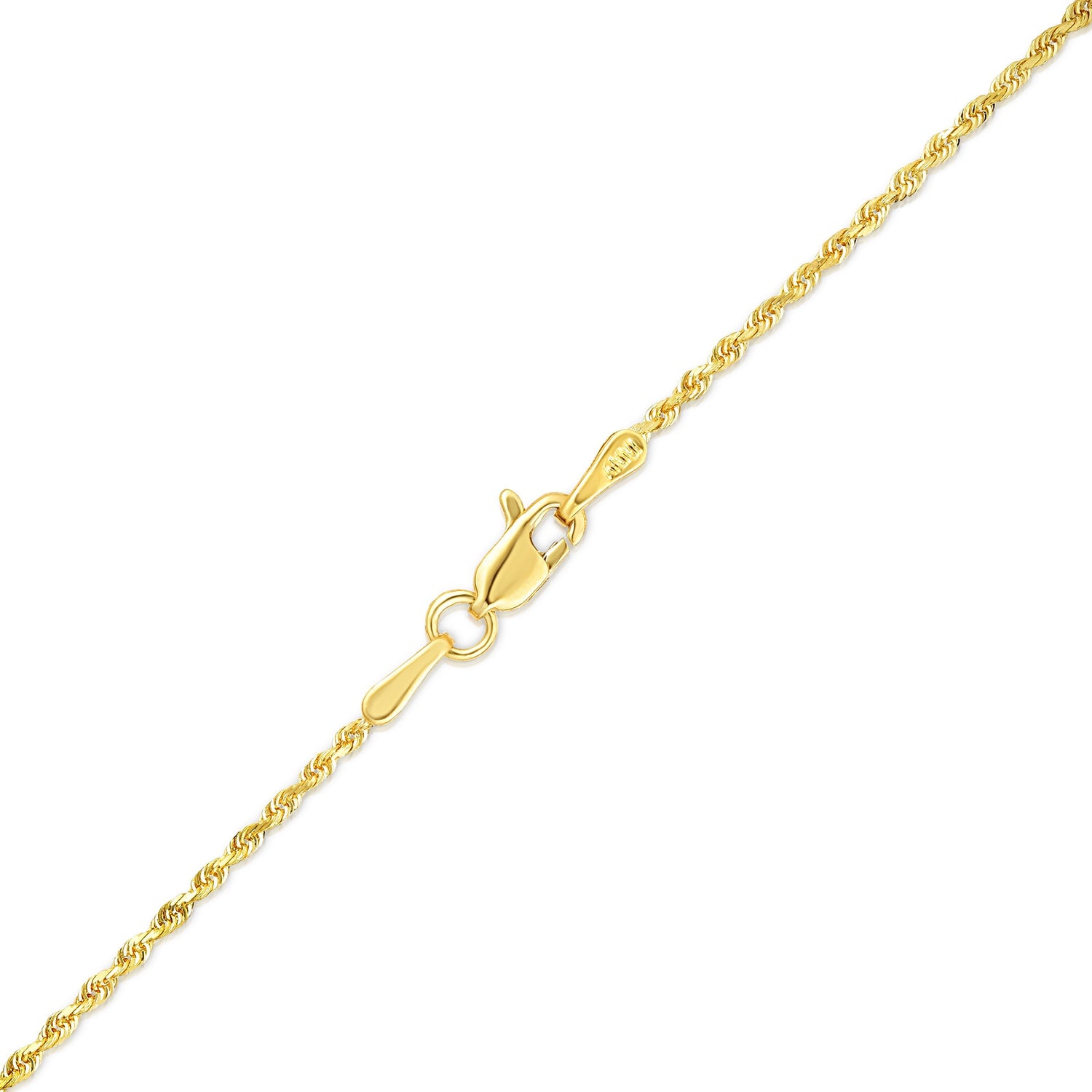 10k Yellow and White Gold Solid Diamond Cut Rope Chain Necklace, 1mm