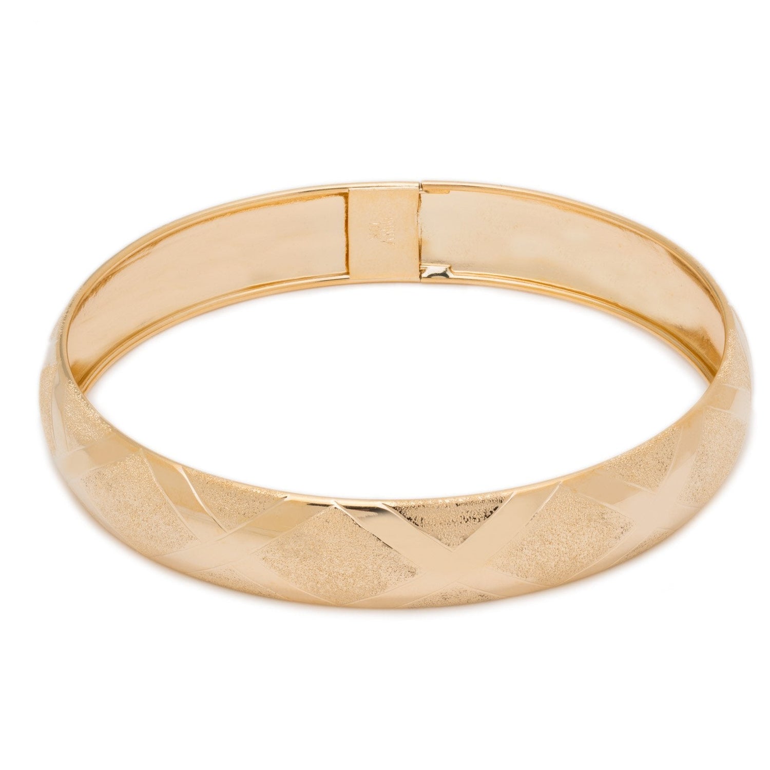 10k Yellow Gold bangle bracelet Flexible Satin and Thick Polished Design (0.5”)