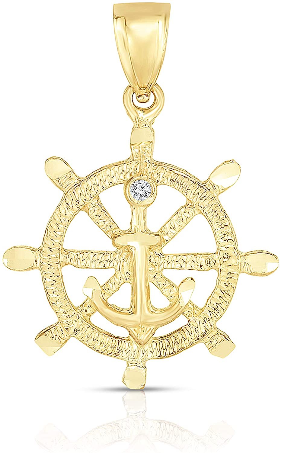 Floreo 10k Yellow Gold Anchor Ship Wheel Mariner Pendant