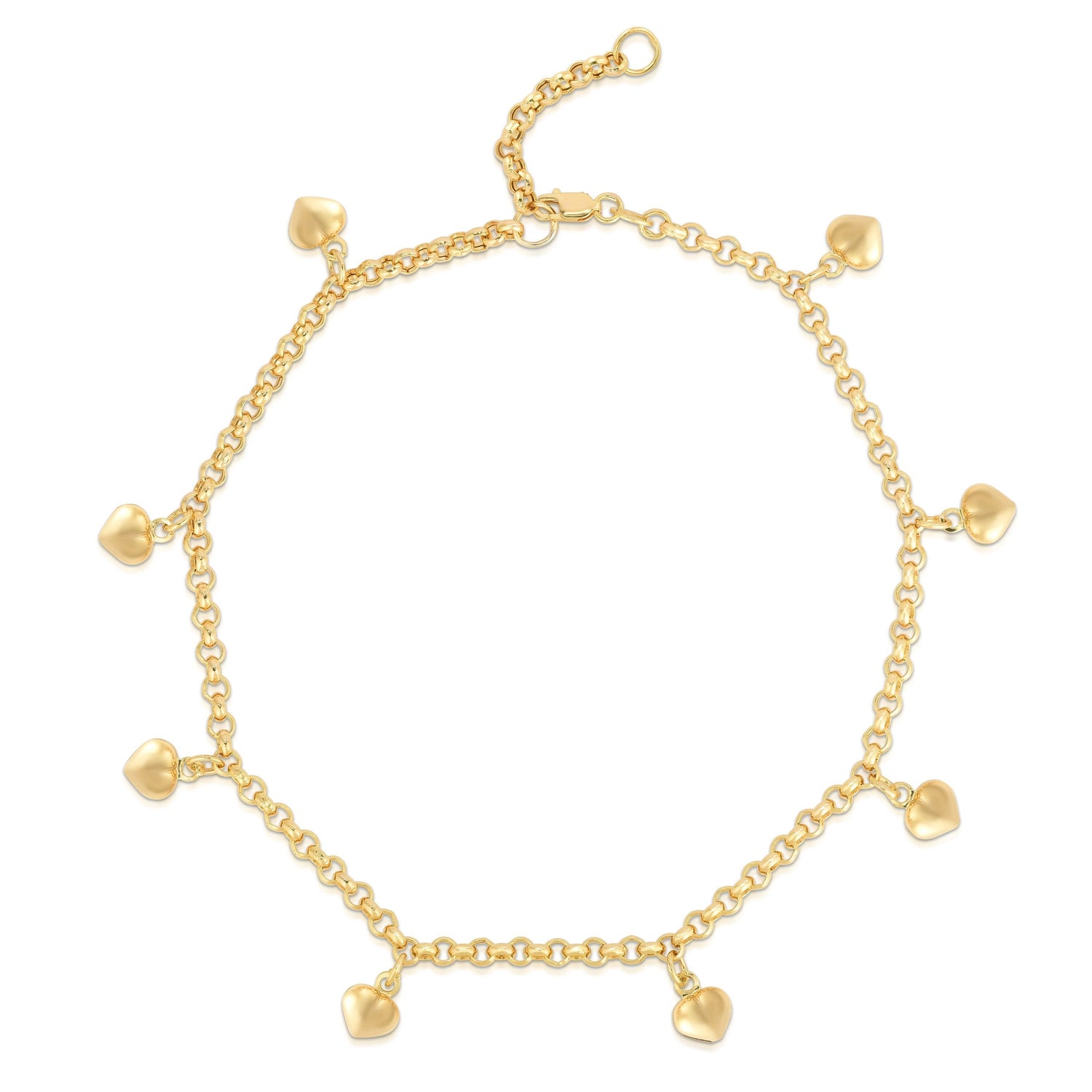 Floreo 10k Fine Gold Heart Charm Love Anklet, Extendable 9 - 10 inch