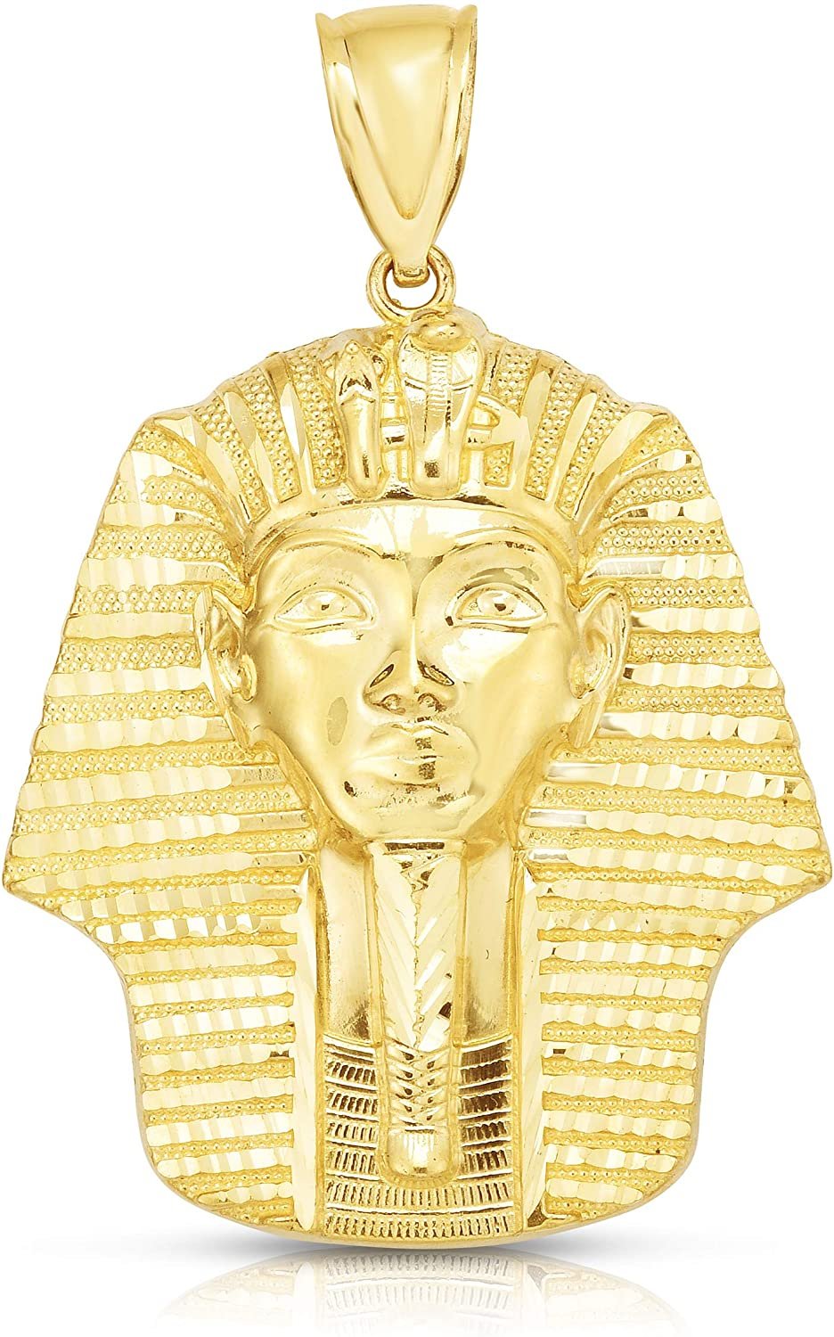 Floreo 10k Yellow Gold King Tut Egyptian Pharaoh Head Pendant (1.6” x 1.3”)