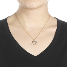 Load image into Gallery viewer, 10k Yellow Gold Double Heart and Key CZ Pendant Necklace
