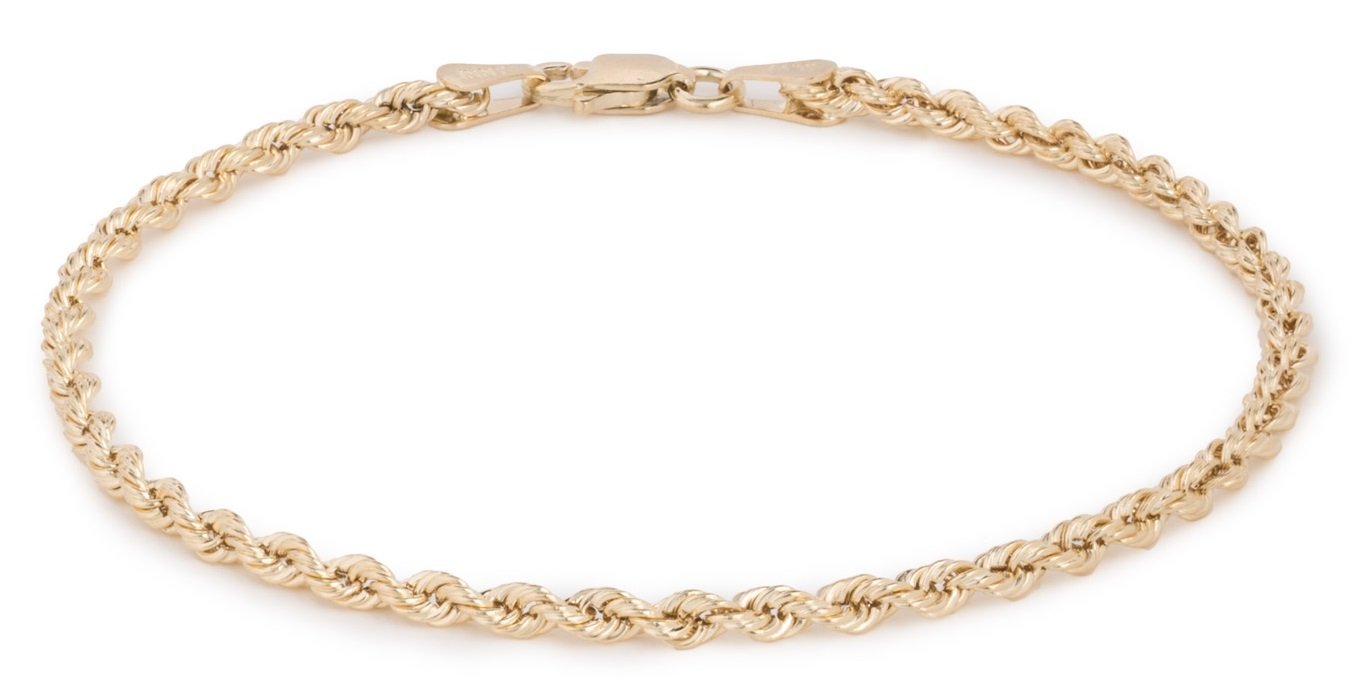 10k Yellow Gold Hollow Rope Chain Bracelet and Anklet for Men & Women, 2.5mm