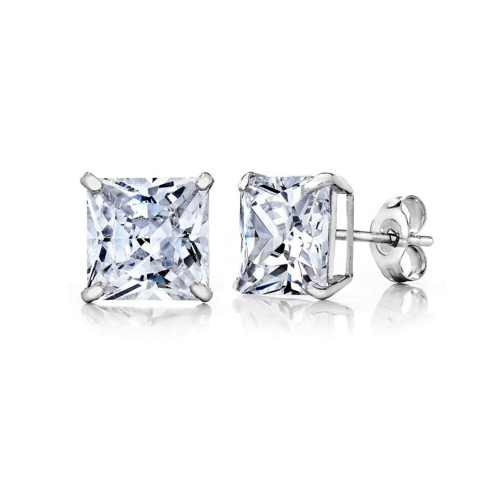 10k White Gold Square CZ Stud Earring for Women and Girls